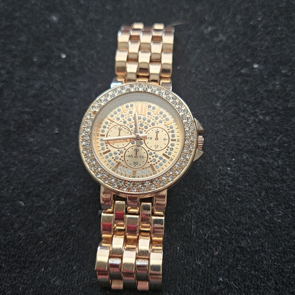 Gold-Tone Women's Watch Larger Face With Stones